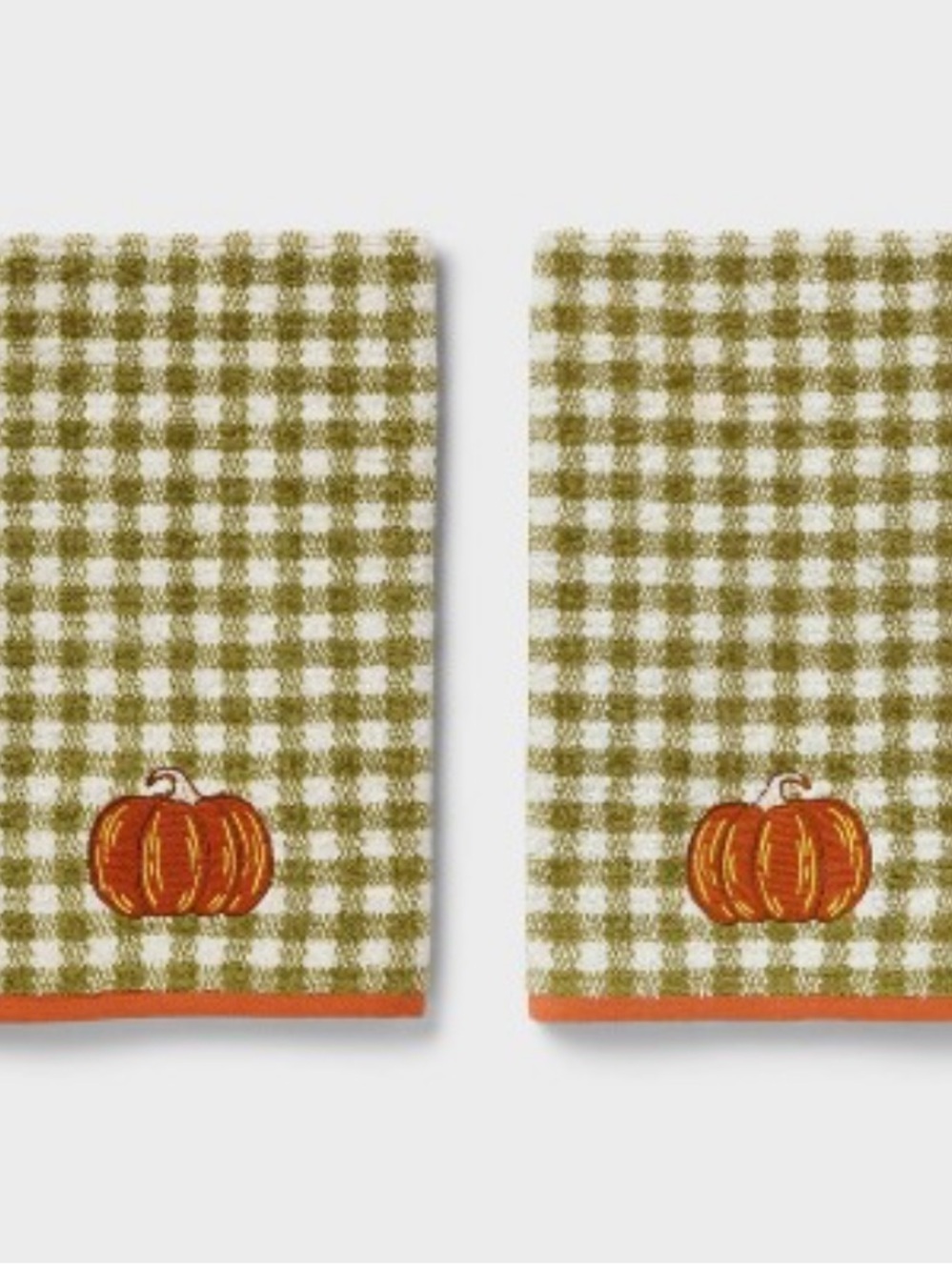 ROOM ESSENTIALS NWT 2pk Pumpkin Gingham Harvest Hand Towel Set Olive Green